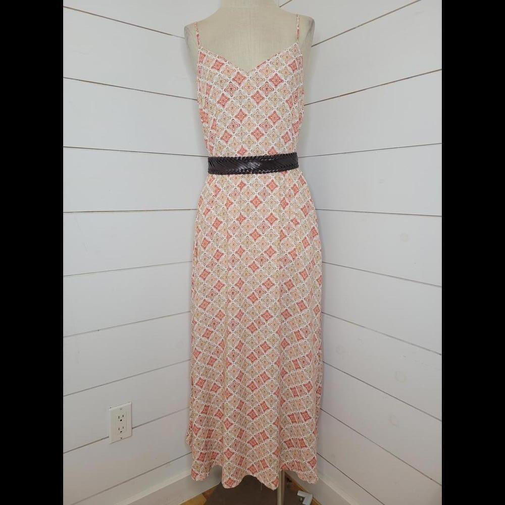 NWT Emily Wonder rust tan & white print maxi dress